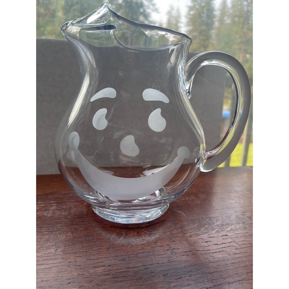 Kool-Aid Glass Pitcher OS Clear Excellent Etched Smiley Face Retro Advertising
